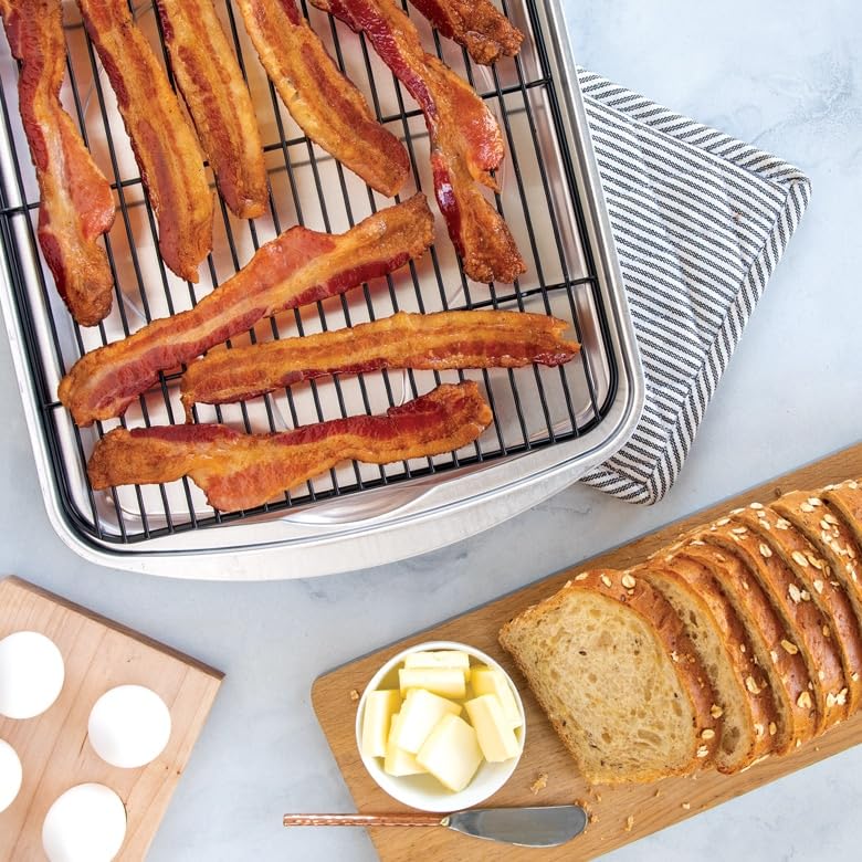 Nordic Ware Oven Crisp Baking Tray 2pc Set Includes Pan and Rack; Natural Aluminum For Air Frying, Crisping, Broiling, Baking