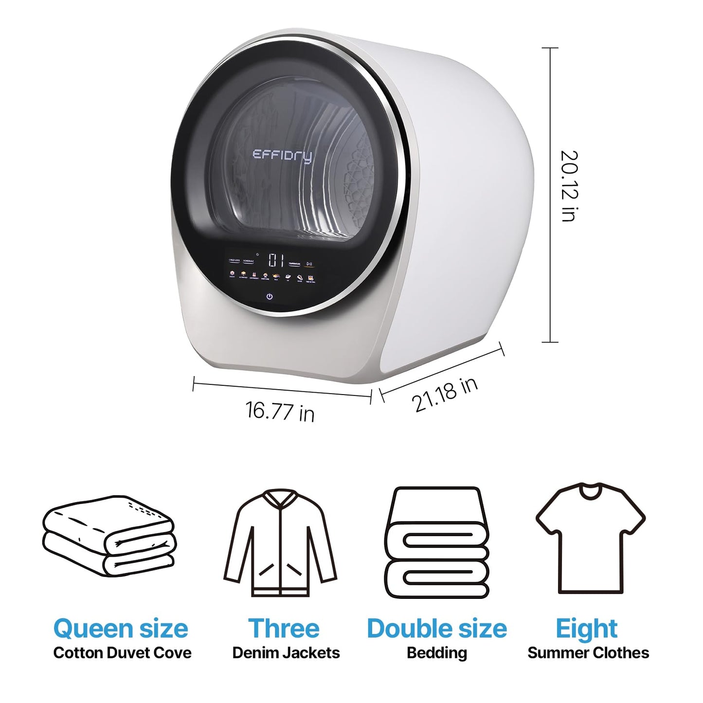 S3 Compact Clothes Dryer 1 cu.ft Capacity 110V 1050W Portable Dryers Machine with Stainless Steel Drum 8 Drying Mode for Small Spaces,Apartments dorm Mini electric secadora portatil de ropa