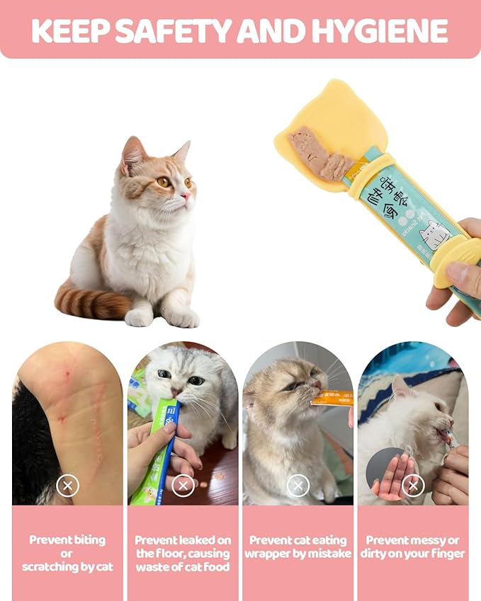 5 PCS Cat Food Can Covers Lids Set, Silicone Pet Food Can Lids with Multi-Function Cat Food Spoon and Opener, Cat Bar Squeezer, Stainless Steel Wet Food Spoon for Cats and Dogs (Orange)