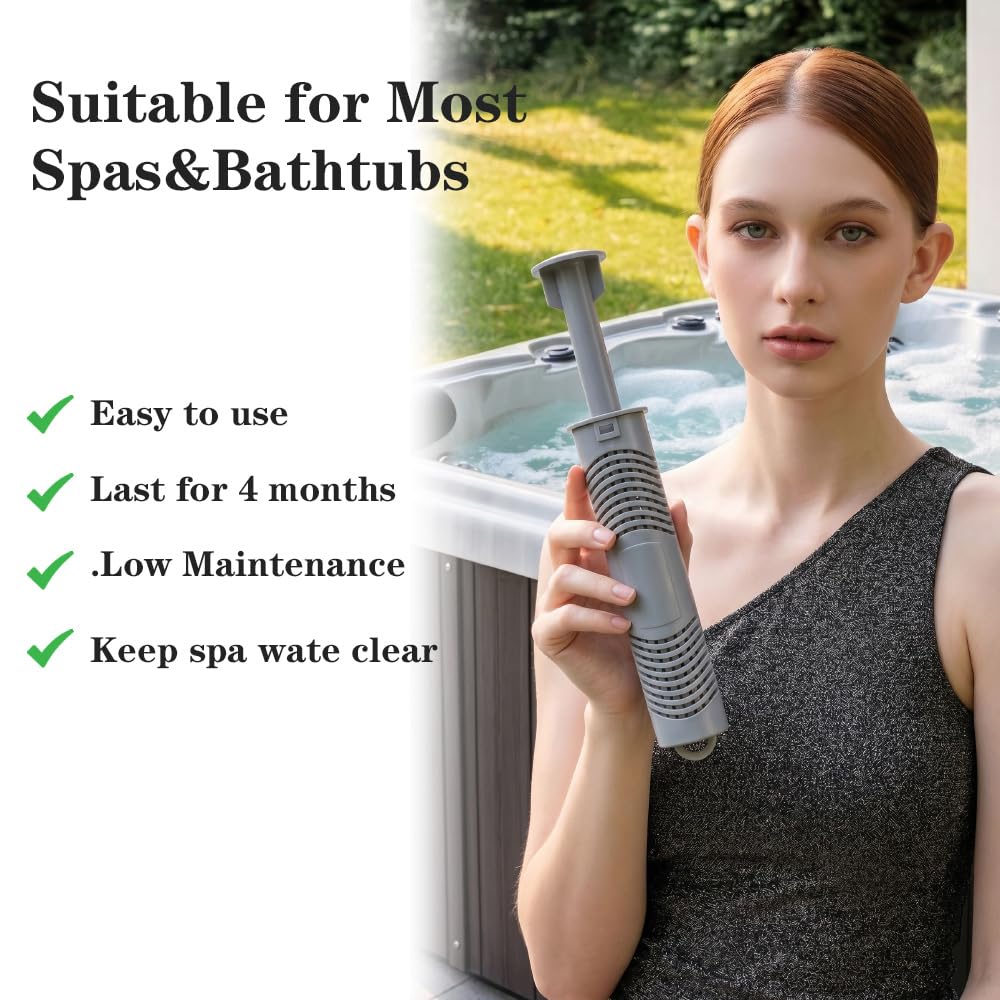 OBMAO Hot Tub Silver Ion Cartridge，Spa Mineral Sticks with 4 Months Lifetime Universal for Hot Tub, Keeps Spa Water Crystal Clear(Grey,2PCS)