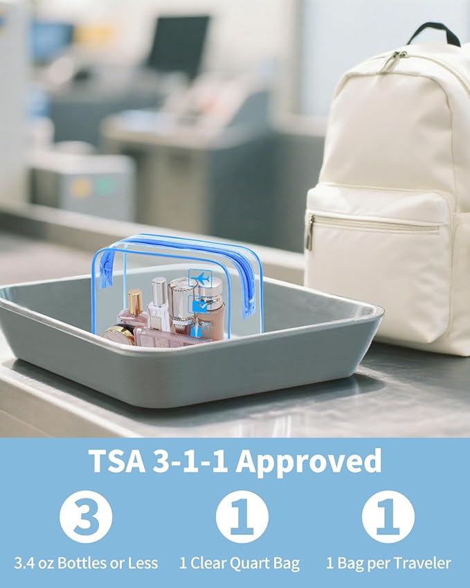 WANDF TSA Approved Toiletry Bag, 2 Packs Travel Clear Toiletry Bag, Quart Size Makeup Cosmetic Pouch with Zipper, Carry-On Airport Compliant Bag for Women and Men (2pcs Navy Blue)