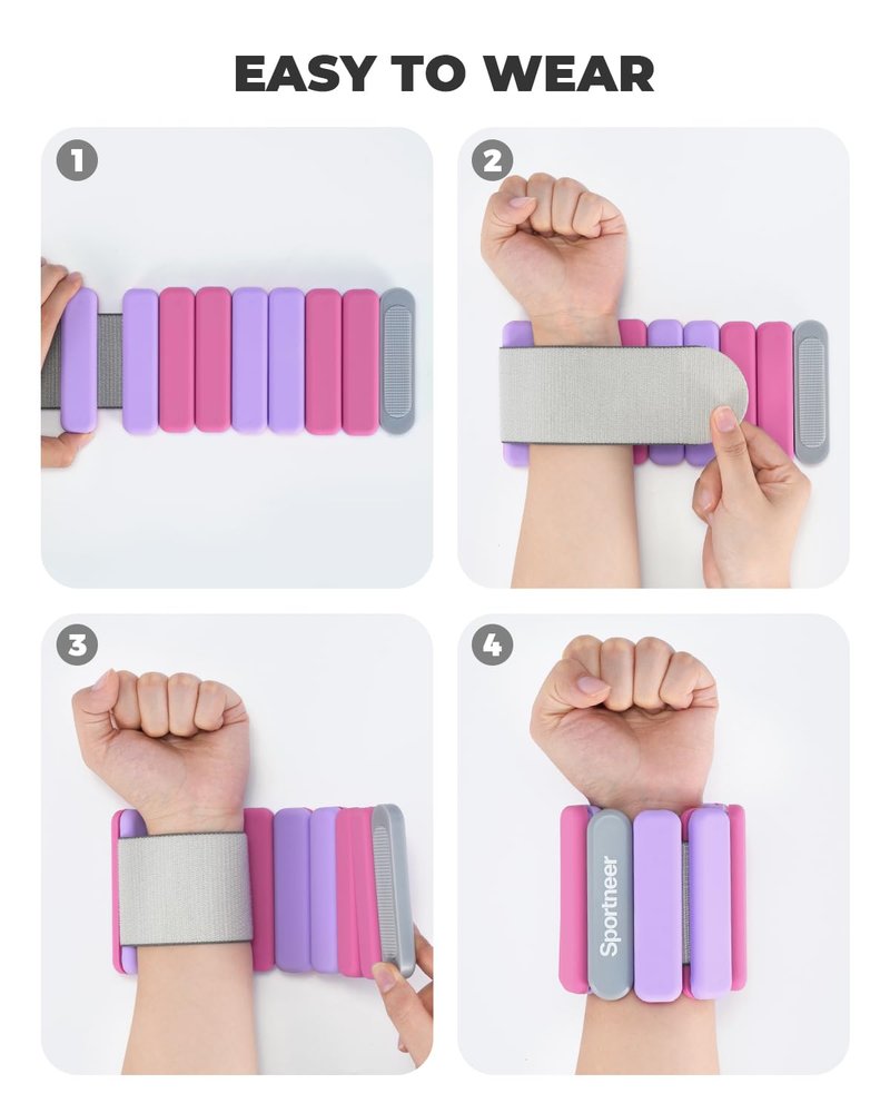 Sportneer Wrist & Ankle Weights for Women Men 4 lbs (2 lb Each) Adjustable Silicone Weighted Bracelet Set for Gym Yoga Pilates Cardio Strength Training Wearable Arm Hand Workout Weights
