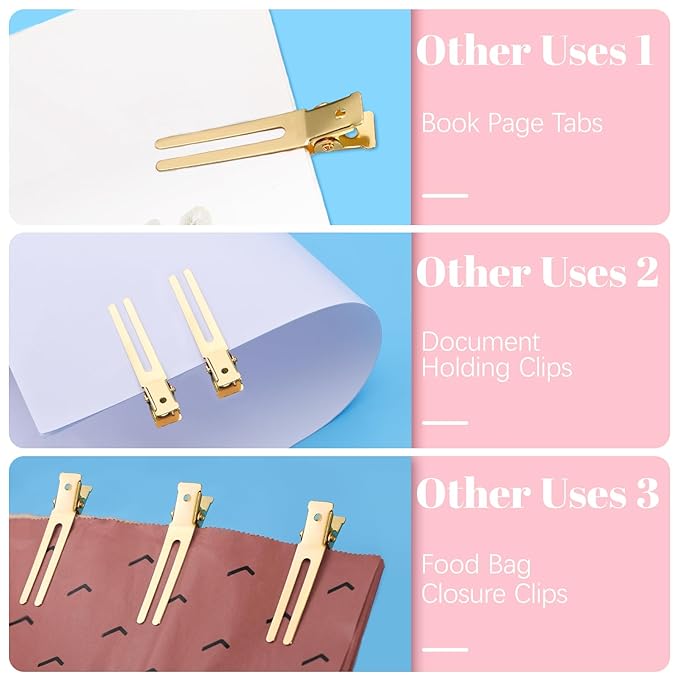 50Pcs Pin Curl Clips, IKOCO Hairdressing Double Prong Hair Clips with 3Pcs Comb Set for Setting Curls, Hair Salon or Barber, Gold