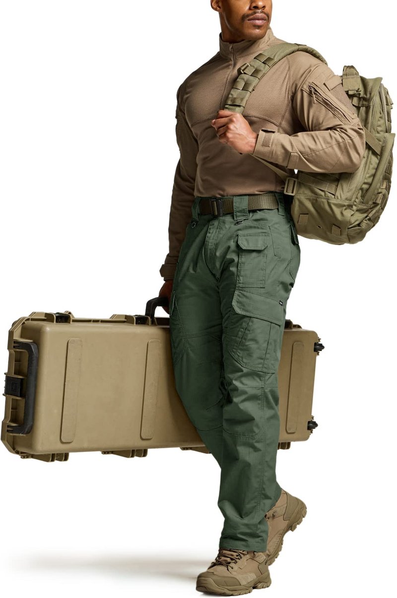 CQR Men's Tactical Pants, Water Resistant Ripstop Cargo Pants, Lightweight EDC Work Hiking Pants, Outdoor Apparel, Raider Mag Green Kelp, 42W x 32L