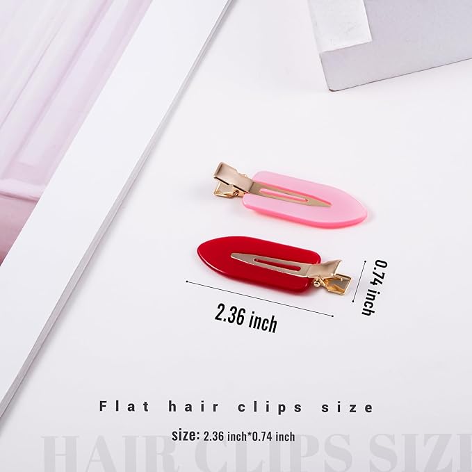 No Crease Creaseless No Bend Hair Clips For Styling Non Slip Flat Clips For Makeup Hair Accessories For Women,Multiple Pink Red,12 PCS