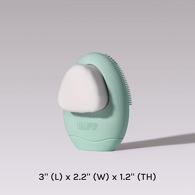 LOLLIPOP Dual-Sided Facial Cleansing Brush | Palm Size Silicone Face Exfoliator and Soft Fiber Cleanser | Manual Face Scrubber for Pores, Makeup Removal, Blackhead and Skincare Routine, Minty