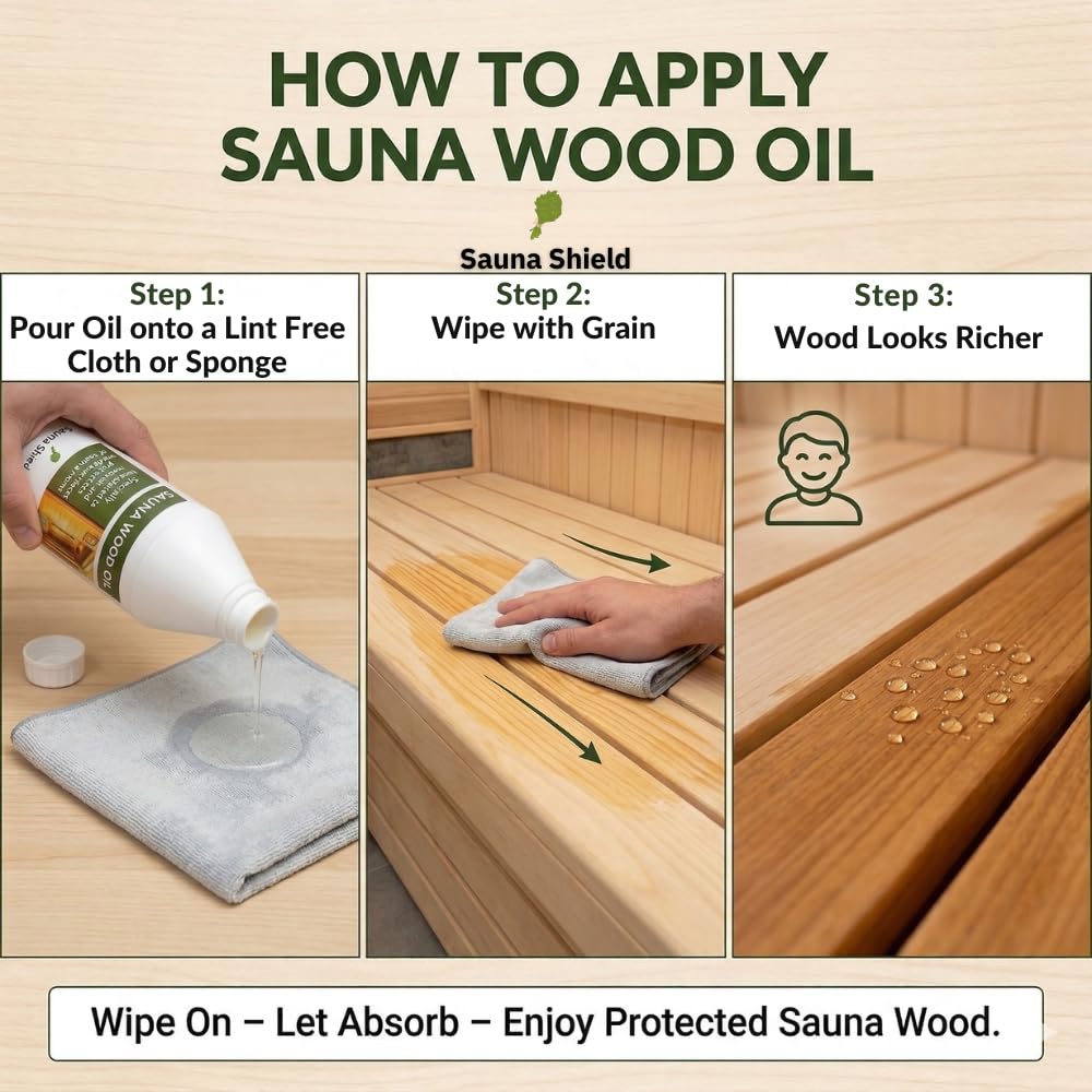 Sauna Shield Sauna Wood Oil - 1 Liter (33.8 fl oz) - 100% Pharma-Grade Paraffin Oil | Protects & Nourishes Sauna Wood | Solvent-Free, Unscented, Covers 150+ Sq Ft | for Traditional & Infrared Saunas