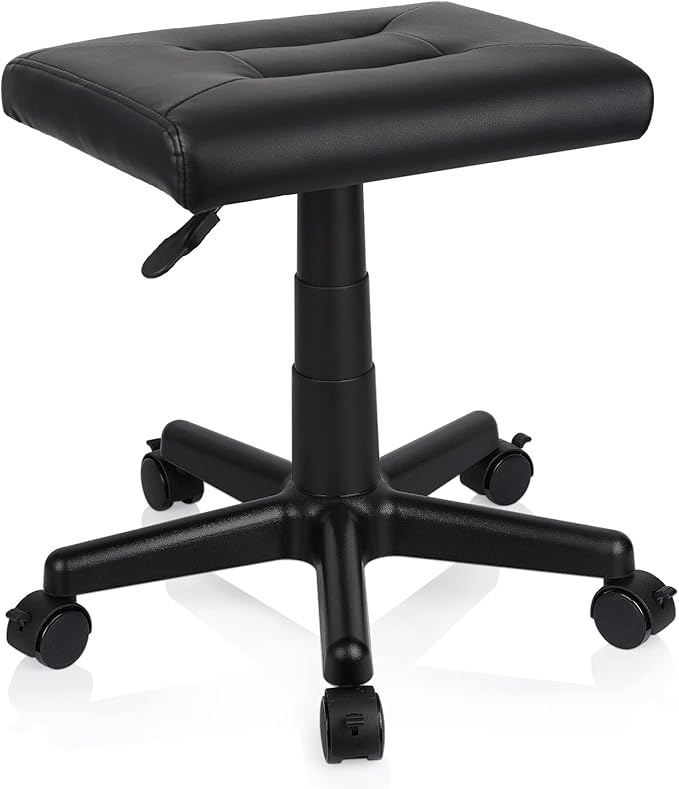 Lilithye Footrest Stool Under Desk Adjustable Height Footrest Ottoman Ergonomic Foot Stool with Wheels 360° Rolling for Home Office (Black-1)