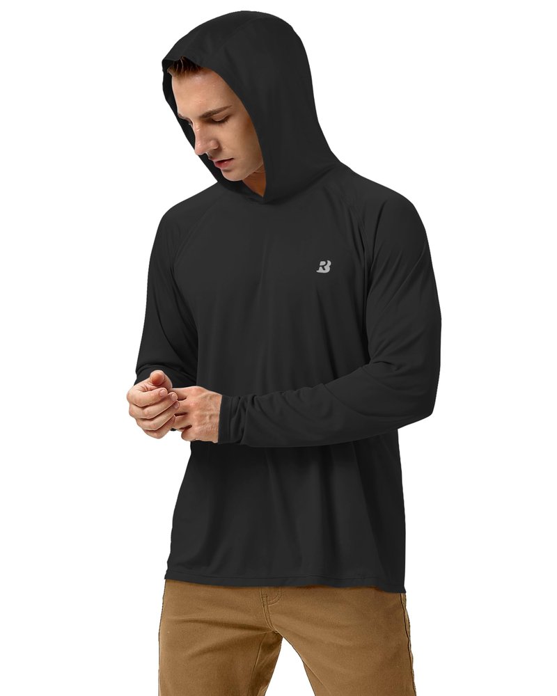Roadbox Men's UPF 50+ Sun Protection Hoodie Shirt Outdoor UV Long Sleeve Fishing Shirts for Workout Running Swimming Hiking