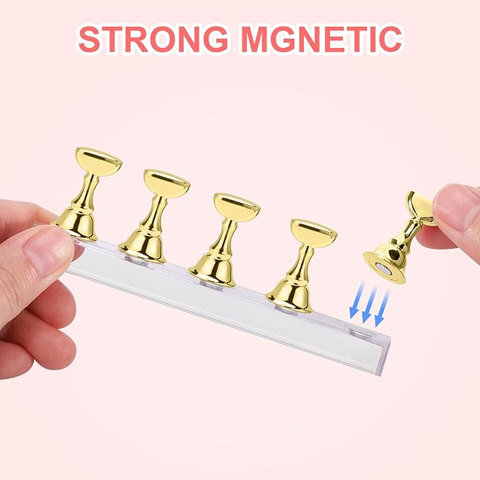 Etercycle Nail Stand Acrylic Nail Art Display Stand Practice Nail Holder for Painting Nails Magnetic Practice Stands with Double-sided Tape For DIY Salon Supplies (Gold)