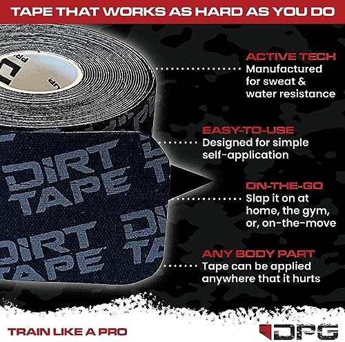 DIRT Tape-Athletic Kinesiology Tape-Muscle Pain Relief & Joint Support-Premium Elastic Cotton-Latex-Free-Water Resistant-Gym, Indoor & Outdoor Sports-Single Roll (16.4 ft)-Grey w/Logo