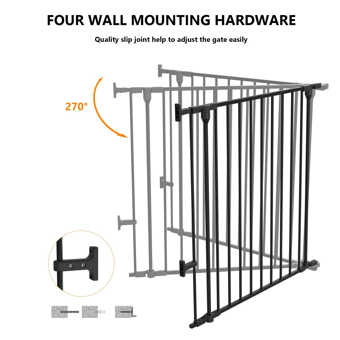 Bonnlo 120 Inches Wide Configurable Baby Gate, Fireplace Safety Fence/Guard, Adjustable 5-Panel Metal Play Yard for Toddler/Pet/Dog, Christmas Tree Fence, Includes 4 Pack of Wall Mounts, Black