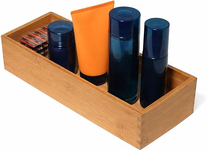 Lipper International Bamboo Utensil Holder Storage Box for Cooking Tools, Makeup, or Office Supplies, 5" x 12" x 3"