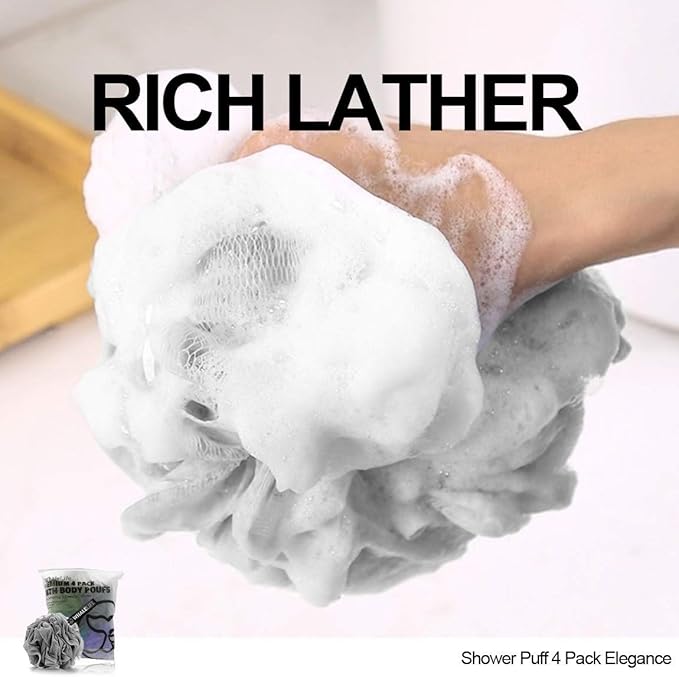 Loofah Sponge Bath Sponge for Women Men 4 Pack (Gray Blue Green Purple)
