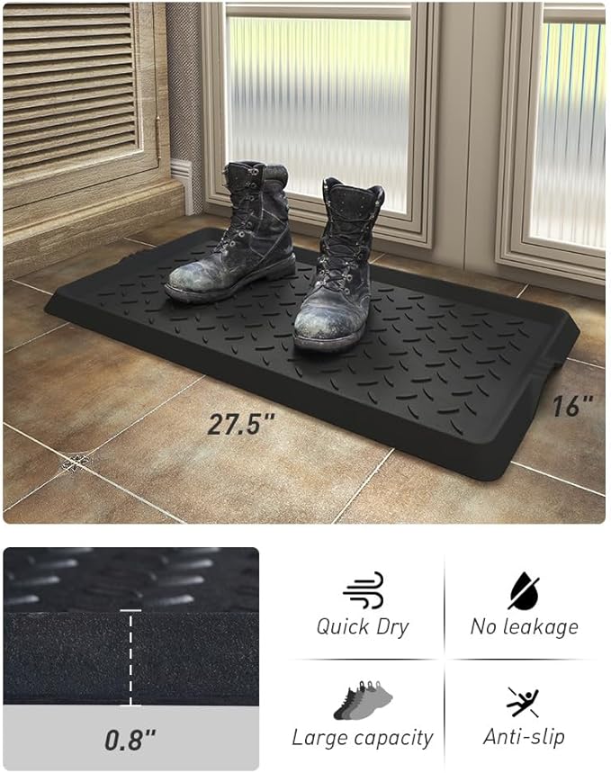 2PC Boot-Tray Heavy Duty Rubber Mat with Lip Waterproof Shoe Mat Tray for Entryway Indoor Outdoor Multi Use Catch All Trays Entryway Shoe Cleaning Boot Storage 16x27.5 Inches