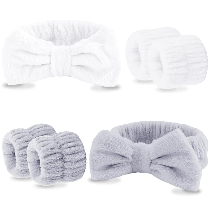 VELSCRUN Spa Headband, Makeup Face Wash Skincare Headbands, Bow Hair Band Party Favors for Washing Face, Stocking Stuffers For Women Teen Girls Christmas Gifts Hair Accessories Gray White