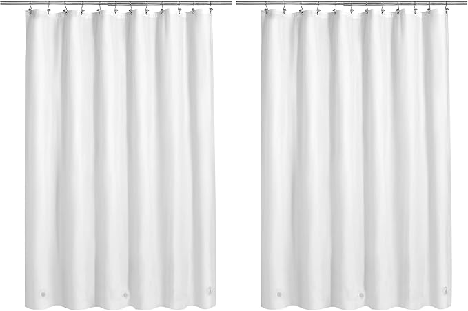Barossa Design White Shower Curtain Liner - Premium PEVA, BPA & PVC Free, No Chemical Smell, Lightweight Shower Curtain with 3 Magnets, Metal Grommets - White, Standard Size (Pack of 2)