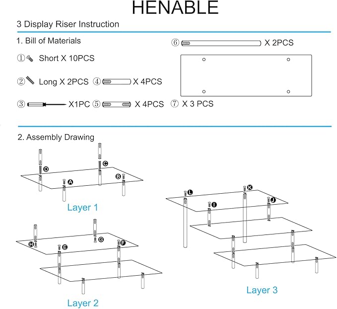 HENABLE 2PCS Acrylic Display Risers, 3 Tier Clear Cupcake Stand Risers, Organizer for Perfume, Funko POP, Food, Tabletop Use