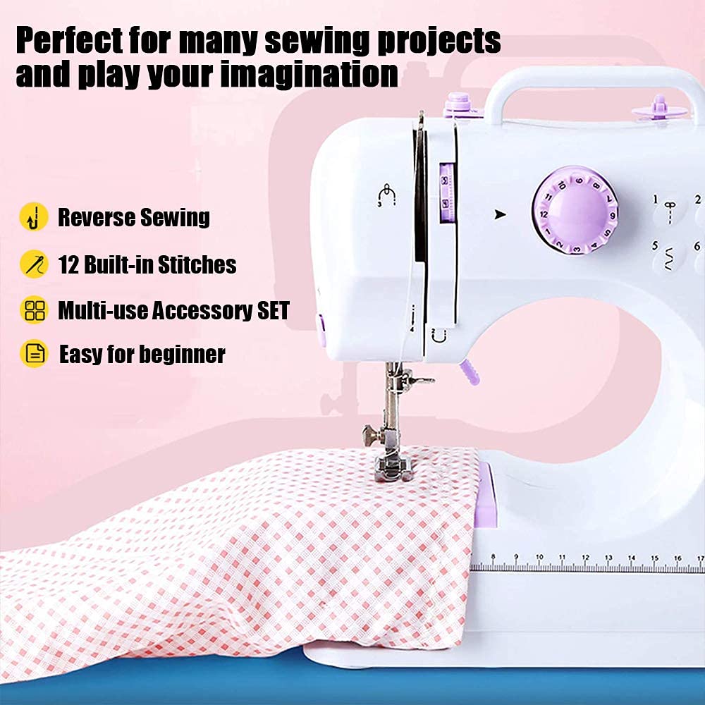 rxmeili Sewing Machine Portable mini Electric Sewing Machine for beginners 12 Built-in Stitches 2 Speed with Foot Pedal，Light, Storage Drawer.