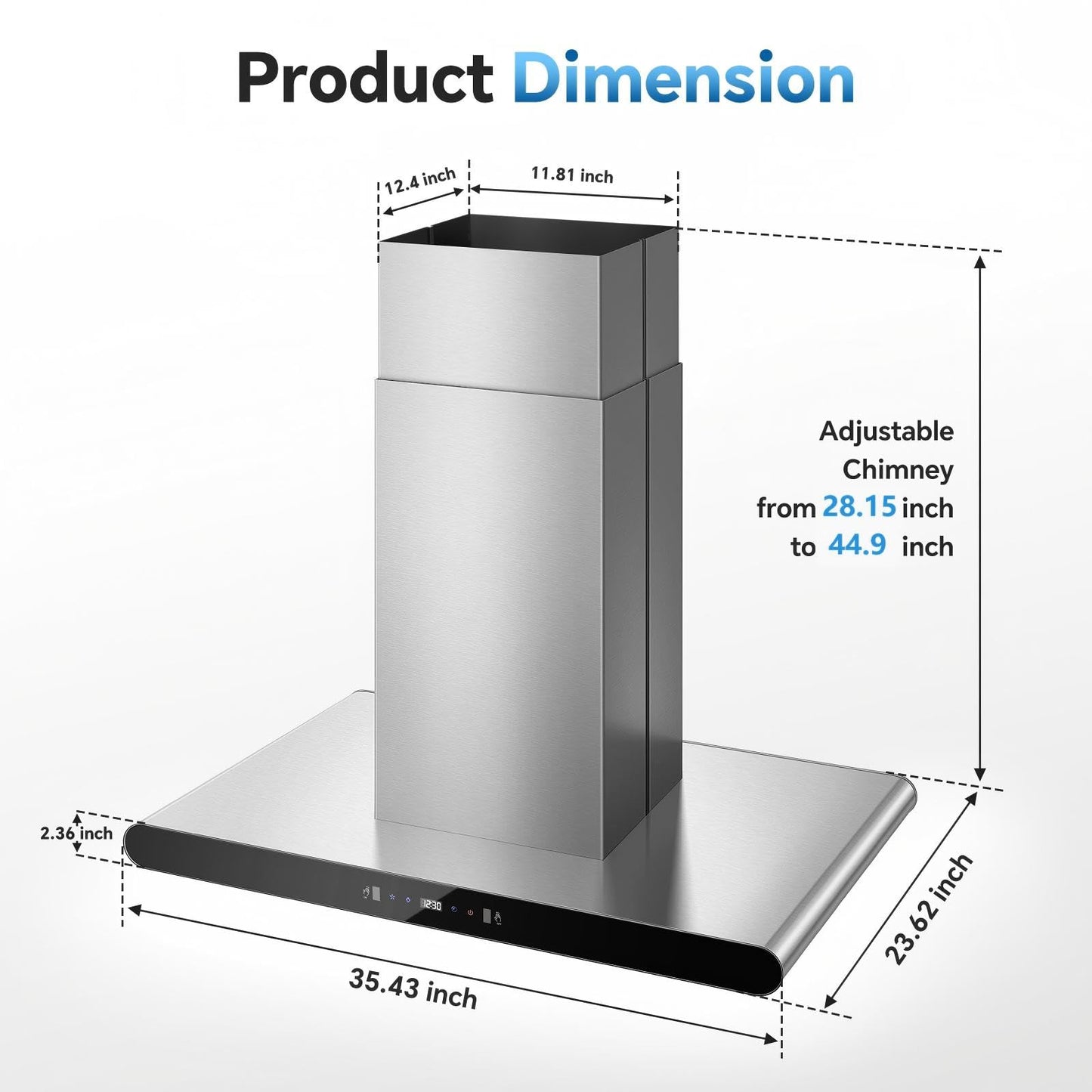 Tiesay Island Range Hood 36 Inch, 700 CFM kitchen Hood with Dual-Sided Touch/Gesture/Remote Control, Ceiling Mount, Convertible Ducted/Ductless, 3-Speed Fan, 3 Stainless Steel Baffle Filters