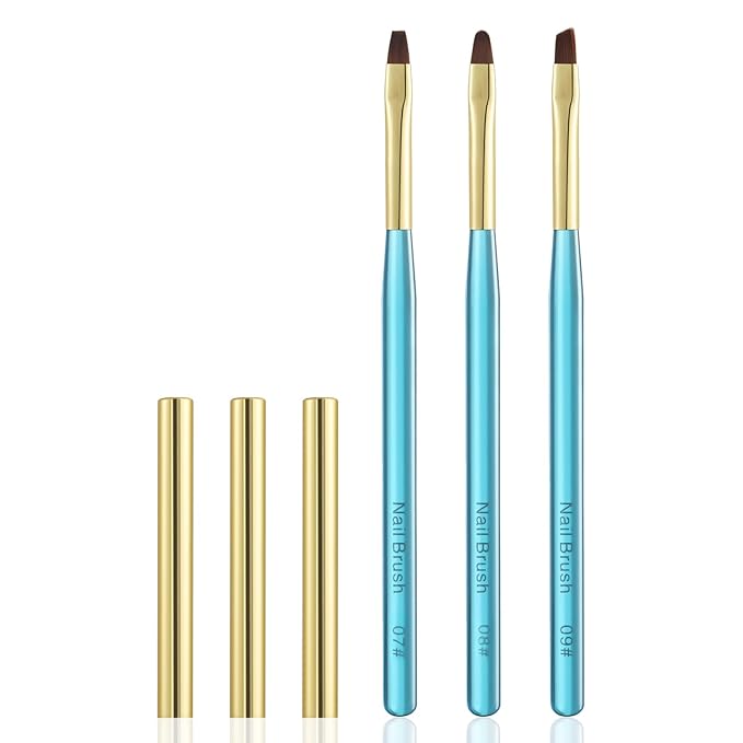 Metal Blue Nail Art Clean Up Brushes for Cleaning Polish Mistakes on the Cuticles, Acetone Resistant Nail Brush, Fingernail Cleaning Brushes for Nail Art and Designs (Round&flat&Bevel)