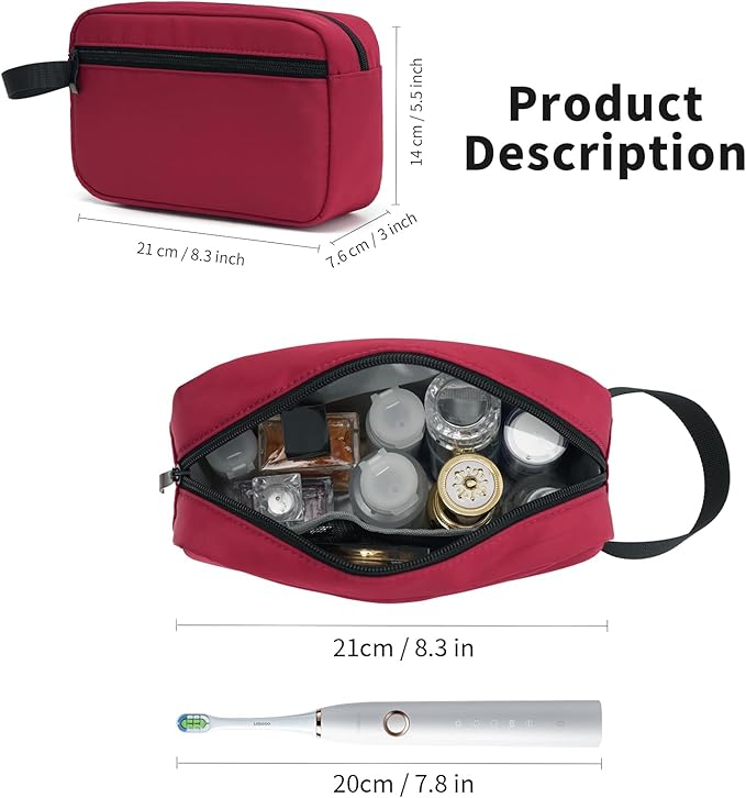 Travel Hanging Toiletry Bag with Carry Handle - Water-Resistant Small Cosmetic Organizer for Men & Women, Makeup, Shaving Kit, Gym & Travel Essentials (Burgundy)