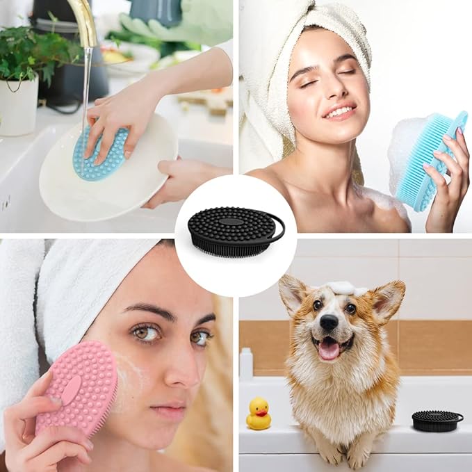 3 Pack Silicone Body Scrubber, Exfoliating Soft Loofah, Scrubber Fit for Sensitive and All Kinds of Skin, Clean Sanitary, Rapid Foaming Black+blue+pink