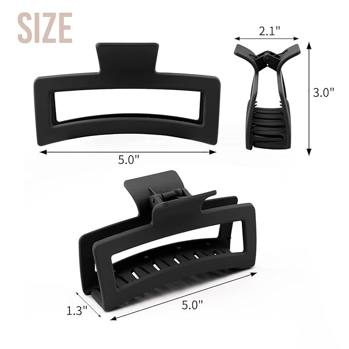 5 Inche Black and White Extra Large Claw Clips for Thick and Long Hair, 4 Pack Xl Jumbo Oversized Matte Non-slip Rectangle Hair Clips for Women, Big Strong Hold Jaw