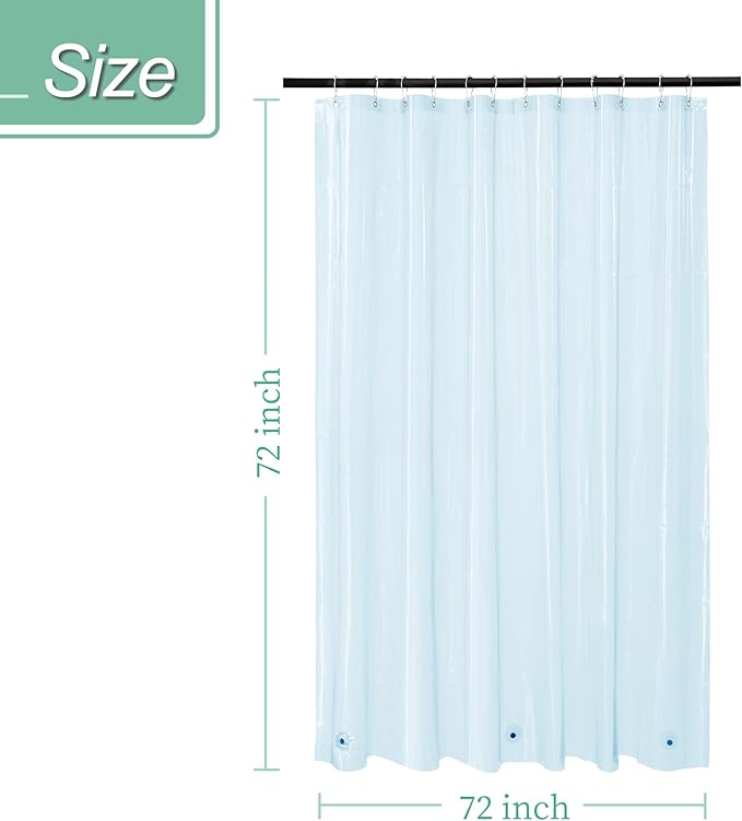 Mrs Awesome Clear Blue Shower Curtain Liner with 3 Magnets, 72x72 Premium Flexible Sturdy Plastic Shower Curtain for Bathroom Lightweight & Waterproof, Clear Blue