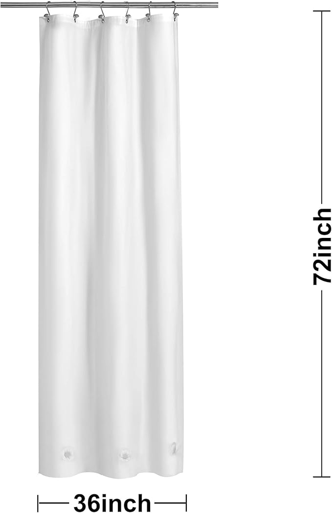 Barossa Design White Stall Shower Curtain Liner with 3 Magnets - 36" x 72", Waterproof PEVA Shower Liner for Small Bathroom Stall, PVC Free, Metal Grommets - White, 36X72