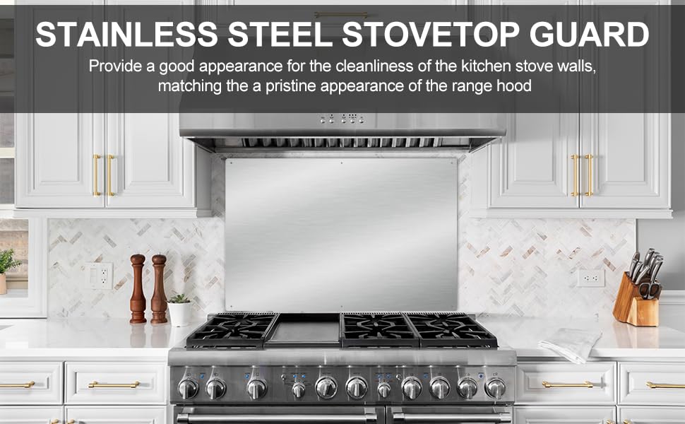 30" x 24" Thicken Heavy Range Hoods Stainless Steel Backsplash,Panel Splatter Guard for Stovetop,6 Pre Drilled Holes for Easy Installation,Keep the Walls Clean, Bright and Beautiful (30" x 24")