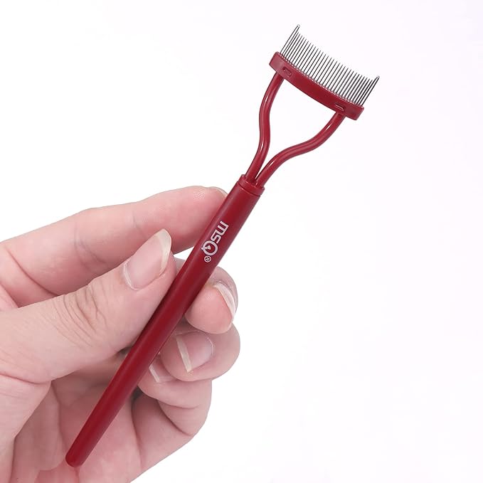 Eyelash Comb MSQ Eyelash Separator Mascara Applicator Eyelash Definer With Comb Cover Arc Designed Cosmetic Brushes Tool Red (Includes a Mascara Wand)