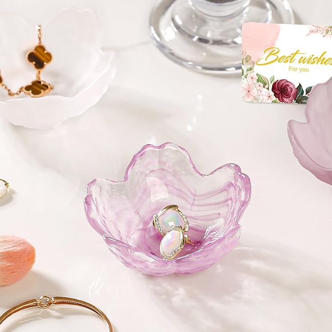 Flower Jewelry Dish Ring Holder Jewelry Tray Cute Vanity Organizer Room Decor Aesthetic Nightstand Bathroom Bedroom Decor Trinket Dish Small Valentine's Friendship Christmas Birthday Gifts for Women