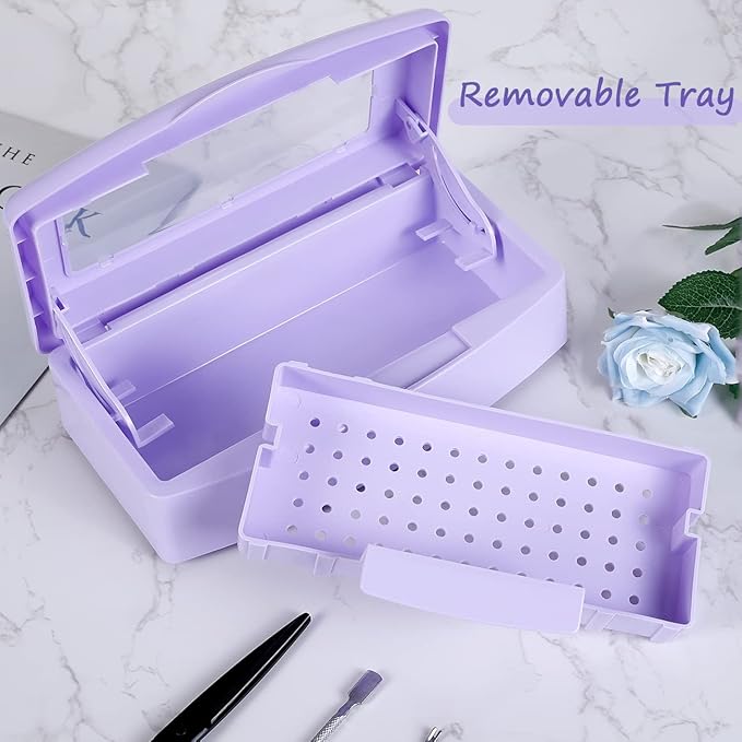 Gusnilo Nail Tool Sterilizer Box Disinfectant Jar Plastic Disinfectant Container Suitable for Nail Tools Hair Salons Beauty Centers and Manicure and Nail Equipment(Purple)