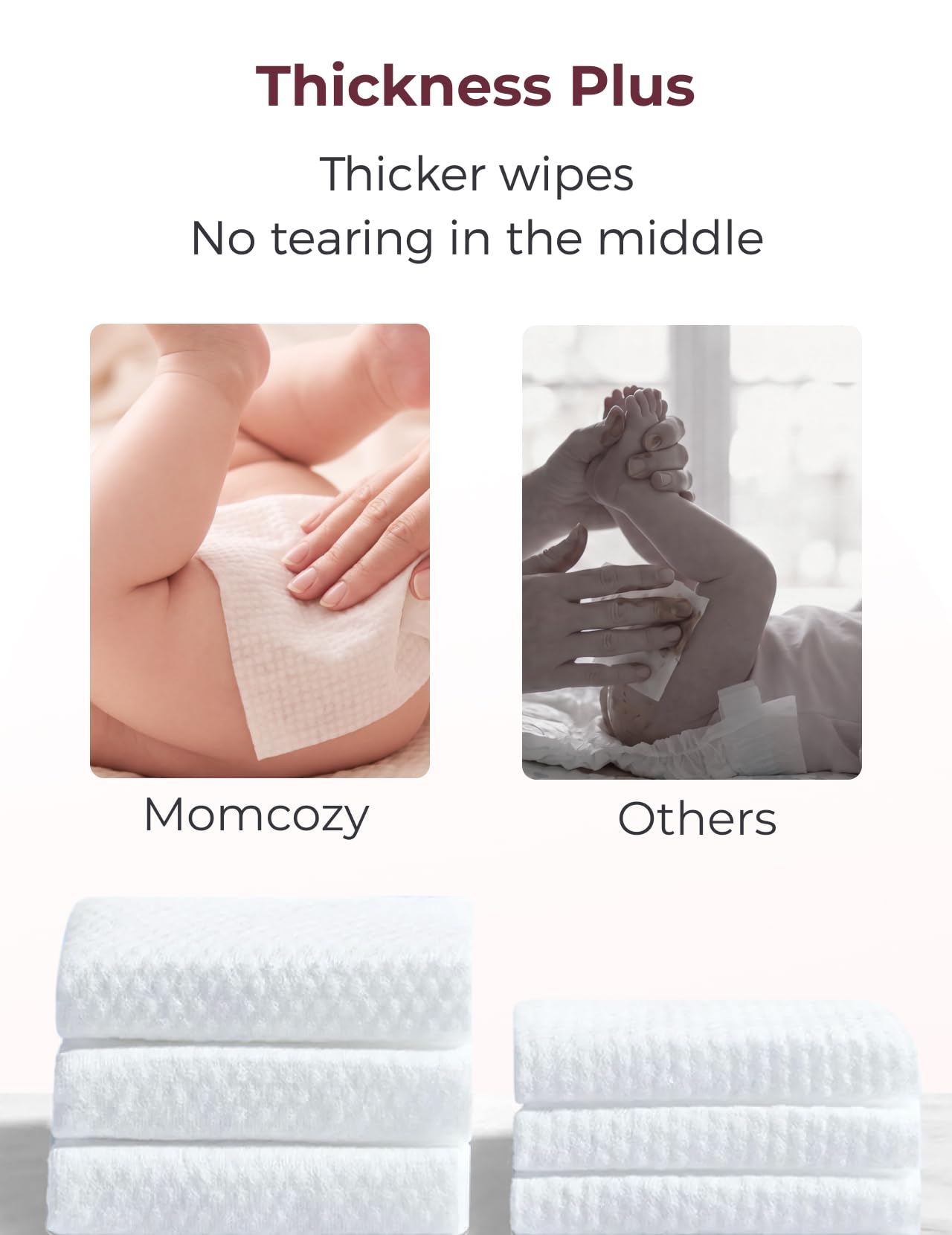 Momcozy Baby Wipes Plus Wipes –Size, Thickness, Moisture, Softness & Scenario Plus, 99% Water-Based Wet Wipes, Unscented & Hypoallergenic, Gentle for Sensitive Skin, 720 Count (12 Packs)