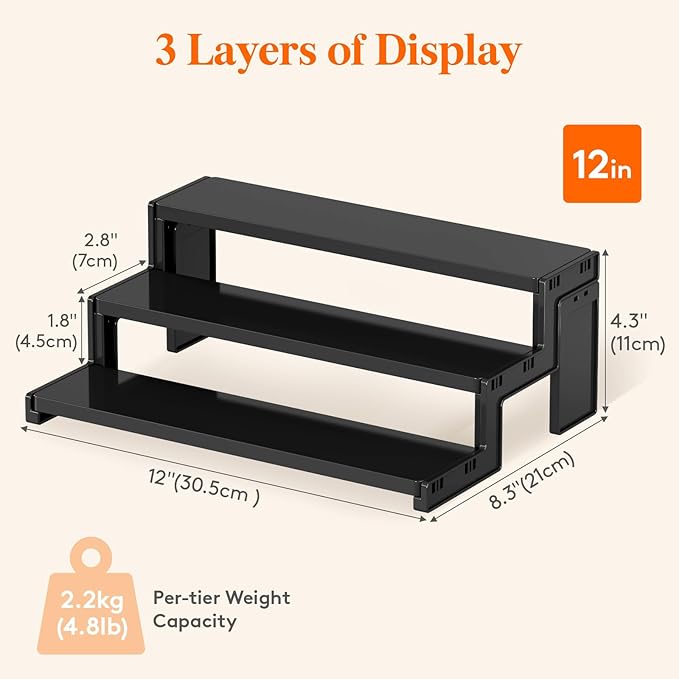 Lifewit Cupcake Stand, Perfume Cologne Organizer, Tool-Free Assembly, Display Riser, Spice Rack, Figurine Holder, Makeup Storage, Room Decor, Party Decorations, Black, 12″ 3 Tier, 2 Pcs