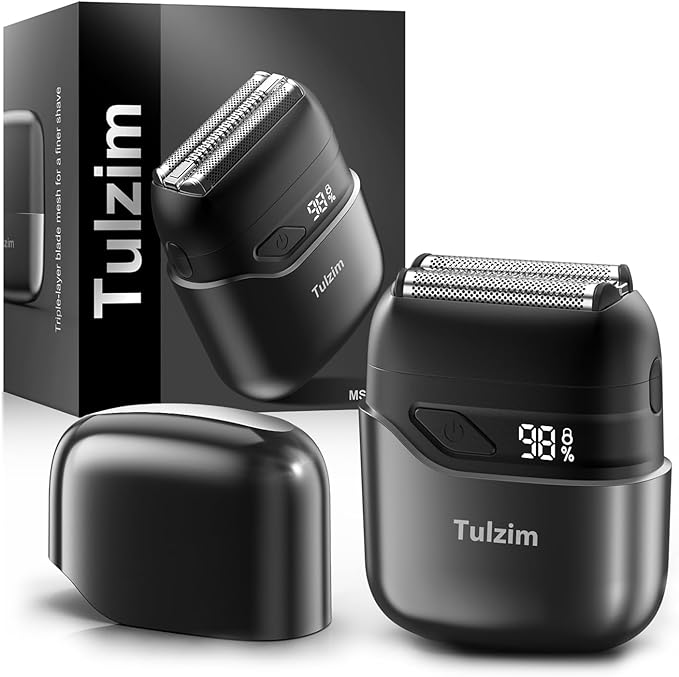 Tulzim Electric Foil Shaver for Men: Cordless Electric Razor for Face & Beard - 3 Floating Blades, 100-Min Runtime, USB-C Fast Charge, IPX7 Waterproof for Travel,Carbon Black