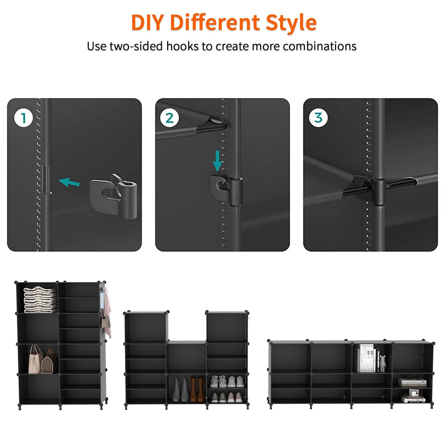 AWTATOS Closet Organizer, 8 Cube Closet Organizers and Storage, Closet Storage Shelves, Clothes Storage Organizers for Closet Bedroom Living Room Office Black
