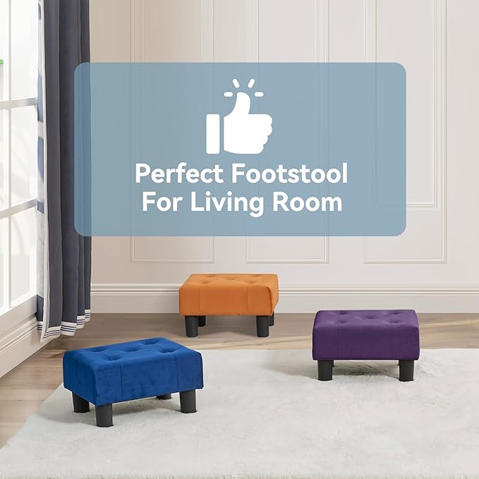 Poofzy Small Foot Stool Ottoman, Velvet Ottoman Foot Rest with Legs, Rectangle Foot Rest for Couch, Footstools and Ottomans Small for Living Room and Entryway (Purple)
