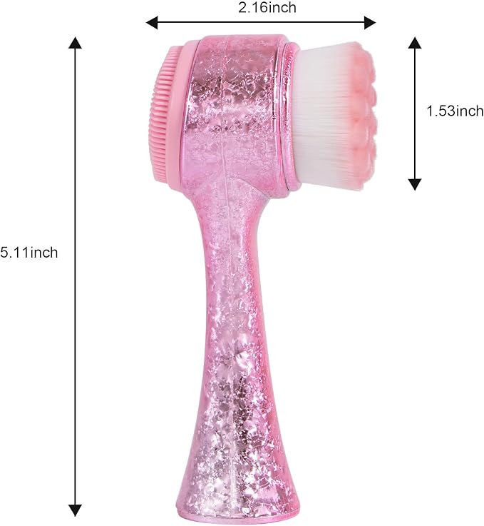 Face Brush 2 in 1, Facial Cleansing Exfoliating Brush with Ultra Fine Soft Bristles for Pore Deep Cleansing Silicone Double Side Face Wash Scrub Brush for Skin Care, Ice Flower Pink