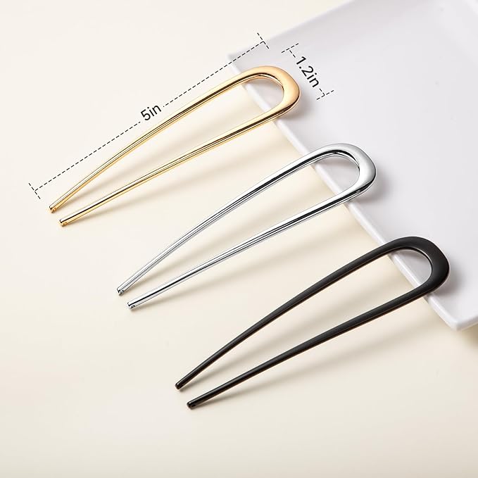 3 Pcs French Hair Pins for Women, French Twist Hair Pins for Buns, Metal Gold Hair Accessories