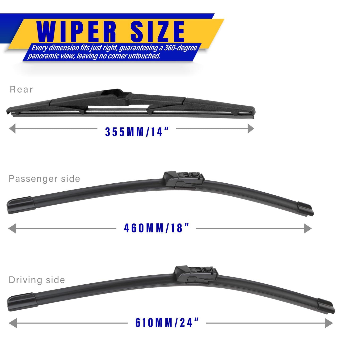 3 wipers Replacement for 2017-2022 2023 2024 2025 Mazda CX-5 2017-2022 2023 Mazda CX-9, Windshield Wiper Blades Original Equipment Replacement - 24"/18"/14" (Set of 3)