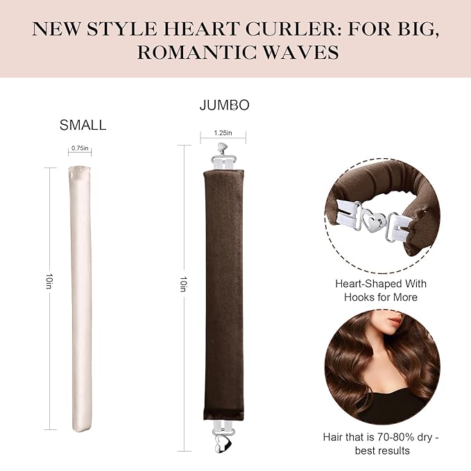 Heatless Curls Overnight Set for Natural Hair, Comfortable Easy-Lock Rollers, Heat-Free Hair Curlers for Long Textured Hair, 4PCS Brown