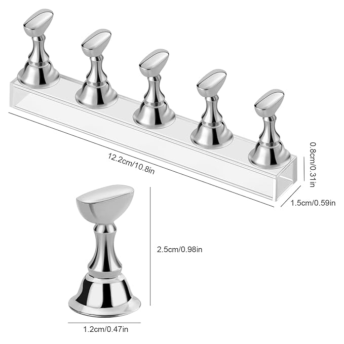 Etercycle Nail Stand Acrylic Nail Art Display Stand Practice Nail Holder for Painting Nails Magnetic Practice Stands with Double-sided Tape For DIY Salon Supplies (Silver)