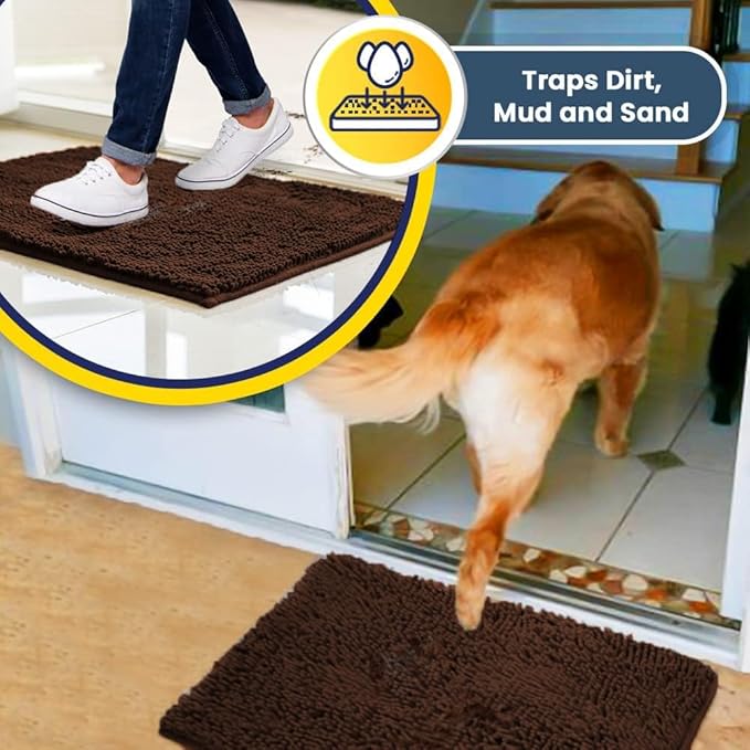 Muddy Mat® | Super Absorbent Door Mat Indoor, Microfiber Quick Dry Chenille Entryway Rug, Non-Slip Front Door Mat, Indoor Mats for Entryway, Machine Washable Pet Rug, Chocolate Brown 5ft x 7ft