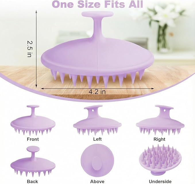 Silicone Scalp Massager Shampoo Brush, Scalp Brush for Hair Growth & Dandruff Removal, Hair Scrubber Scalp Stimulator Exfoliator Brush with Soft Bristles for Wet Dry Scalp Care (Light Purple)