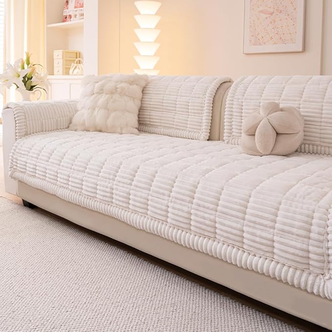 Couch Cover for Dogs Washable, Fuzzy Pet Couch Covers for 3 Cushion Sofa Pet Friendly, Non Slip Sofa Cover (White, 35" x 63"/90 x 160cm)