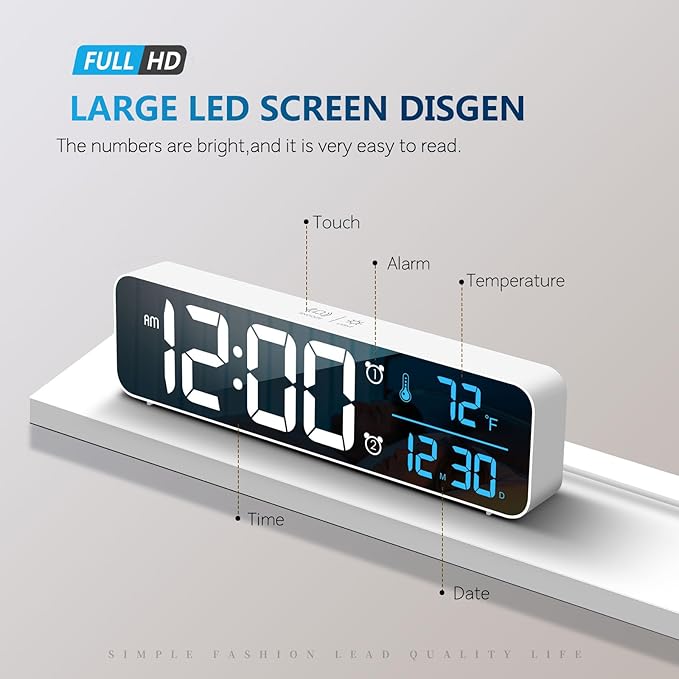 Hournor Digital Clock for Bedroom, Digital Wall Clock for Living Room Decor, Desk Table Clocks, Digital Clock Large Display, Bedroom Smart Alarm Clock for Office White Blue