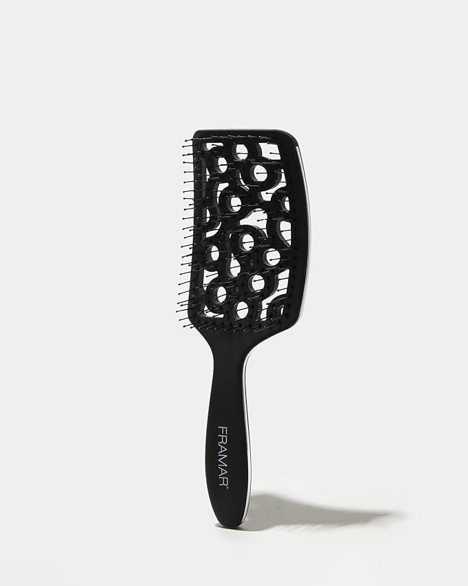 FRAMAR Professional Vented Hair Brush – Curved Hair Brush For Blow Drying, Wet Paddle Brush For Hair, Vent Brush For Blow Drying, Wet Hairbrush For Women – Heat Resistant - Black
