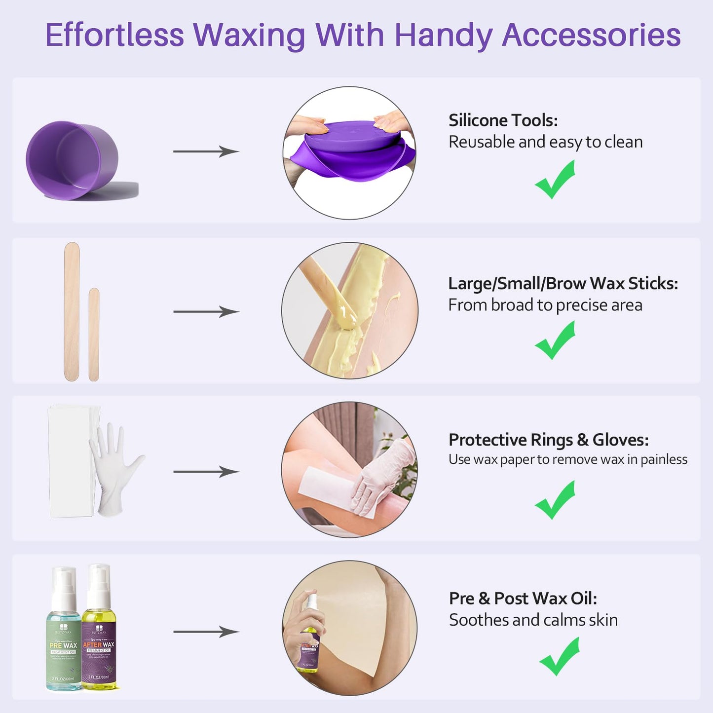 BLITZWAX Brazilian and Bikini Waxing Kit for Women, Hard Wax Warmer for Face, Legs and Body, At Home Hair Removal Kit, Beginner Friendly, Digital Fast Heating, 51 Wax Items
